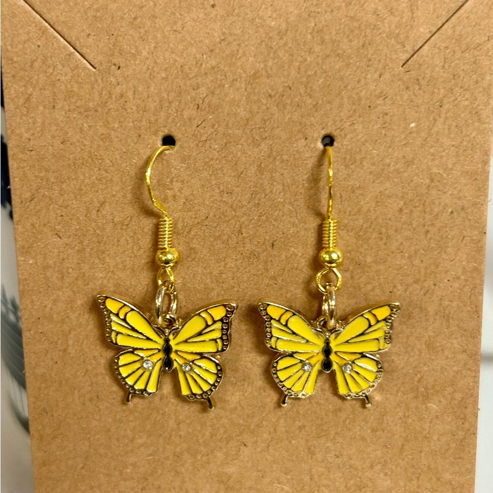 Butterfly Drop/Dangle Earrings Gold Tone